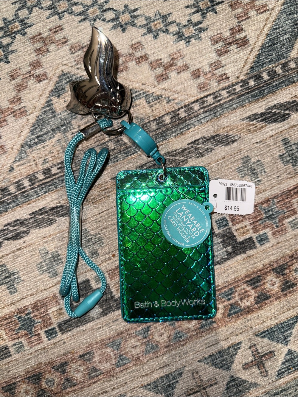 Bath & Body Works Metallic Green Mermaid Card Lanyard Holder